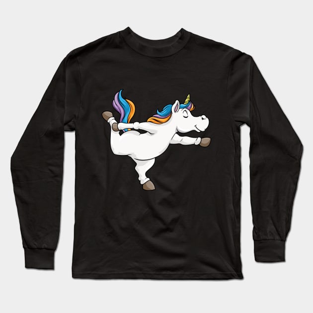 Funny unicorn is doing yoga Long Sleeve T-Shirt by Markus Schnabel
